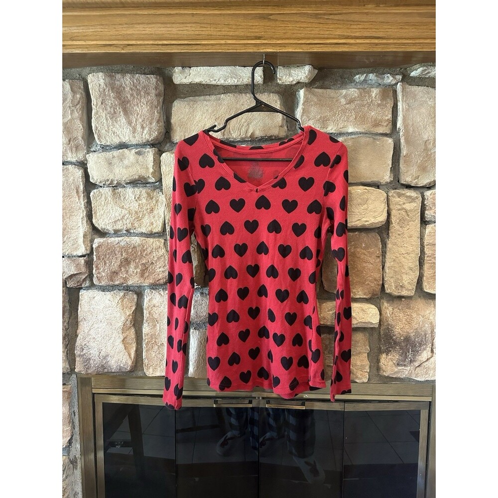 No Boundaries Y2K Red/Black Long Sleeve Ribbed Heart Ladybug Sz L Women Junior